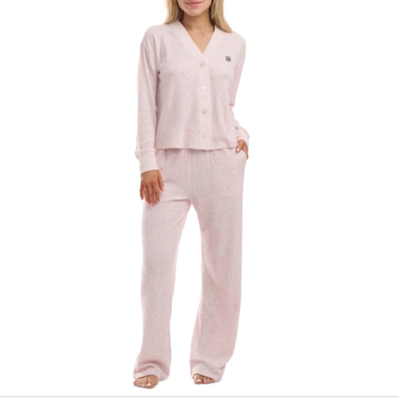 Tommy Hilfiger Women's Speckled Waffle-Knit Cardigan Top and Pajama Pants Set - Picture 1 of 2